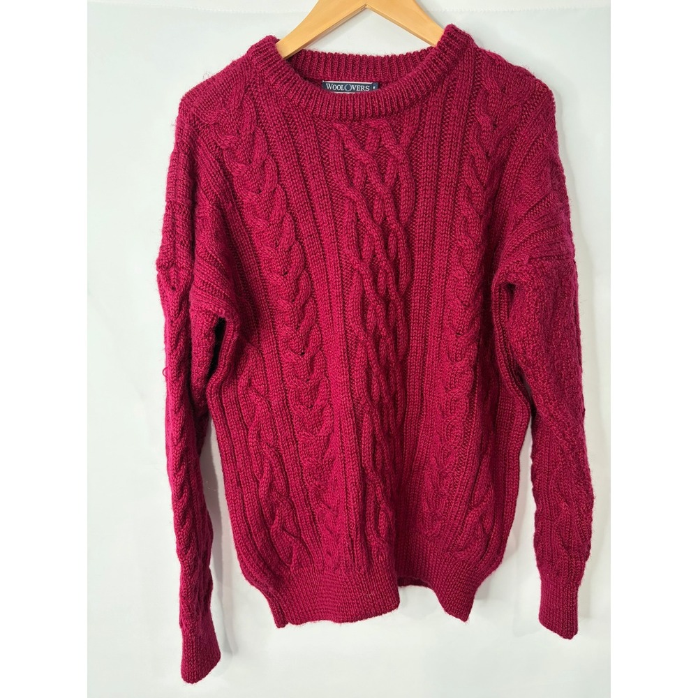 Woolovers Sweater Chunky Fisherman Cable Heavyweight 100% British Wool Sz M Red